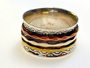 Vintage Sterling Silver 925 Ring Spinner Three Tone Copper And Brass Size Q - Picture 1 of 4