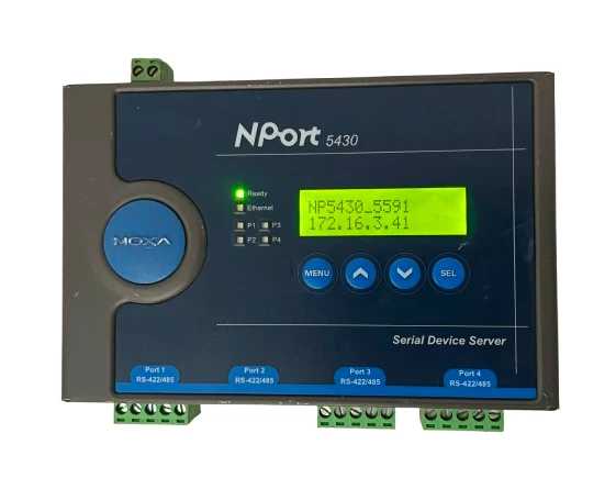 MOXA Nport 5430 Serial Device Server 4 port RS-422/485 10/100M Ethernet 12-48VDC - Image 1 of 4
