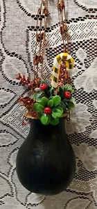 Handmade Hanging Gourd Planter Primitive Rustic Style, Rusty Safety Pin Hangers - Picture 1 of 11