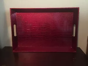 Pier 1 Red Metallic Serving Tray- Pier One Handled Vanity Tray - Picture 1 of 10