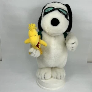Vtg Peanuts Snoopy Woodstock Animated Pilot Backpack Candy Cane Plush Christmas - Picture 1 of 11