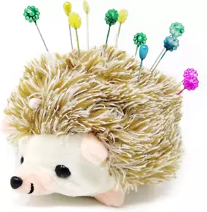 Furry Hedgehog Shape Pin Cushion Fabric Pin Holder for Sewing or DIY Crafts (Bro - Picture 1 of 7