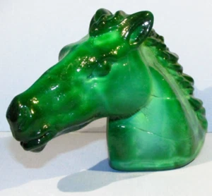 Green Jade Malachite Glass Horse Head Figurine Czechoslovakia Art Deco Hoffmann - Picture 1 of 8