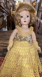 Mary Hoyer Style Composition Sleepy Eye Crochet Dress  Marked 14 Yellow See Note - Picture 1 of 20