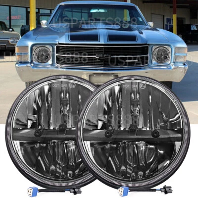 Fit Chevrolet Chevy El Camino 1971-1975 7" Inch Round LED Headlights Hi-Lo Beam - Image 1 of 4