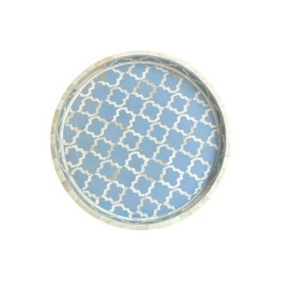 Bone inlay round tray - Trellis Blue - Image 1 of 4
