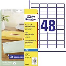 Avery Zweckform J4720-25 Transparent Address Labels 45.7 .2 mm 25 Sheets