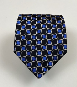 Paul Stuart Men's Silk Neck Tie Black, Blue, & Silver Squares 55L 3.25W Italy
