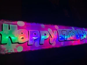 Pink 7th Birthday banner LED flashing light up Party decoration Happy Birthday - Picture 1 of 2