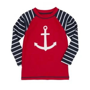 NWT Boys Girls Hatley Red Rash Guard Swim Shirt Size 7 Anchor in middle  - Picture 1 of 5