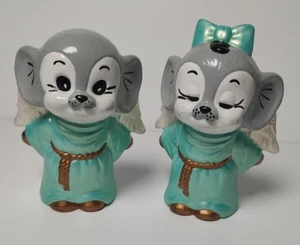 Vintage 1970s Pair of Ceramic Kissing Mice Angels Pastel colored hand painted - Picture 1 of 8