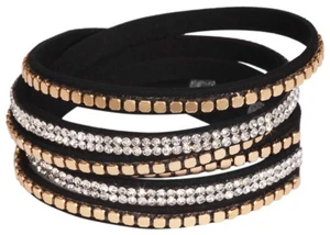 Pulsera Enrollable Negro Oro Strass Mujer Slaker Brillante Regalo Brazalete - Imagen 1 de 1