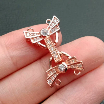 15x25mm 18k gold plated Cubic Zirconia micro pave bowknot  2strands clasp - Image 1 of 2