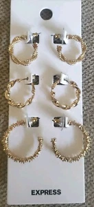 Set Of 3 Pairs Of Gold-Tone Trendy Fashion Twisted Gold & Cluster Hoop Earrings - Picture 1 of 6