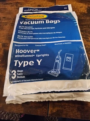 HOOVER WIND TUNNEL Uprights TYPE Y VACUUM BAGS 2 Pack 6 Bags BY ENVIROCARE 99.7% - Image 1 of 4