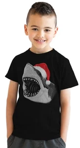 Youth Santa Jaws Funny Holiday Shark Christmas Cool Novelty T shirt for Kids - Picture 1 of 7