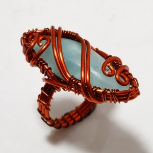 Swiss Blue Opal Gemstone Handmade Ethnic Wire Wrap Copper Jewelry Ring 7" SR 660 - Picture 1 of 7