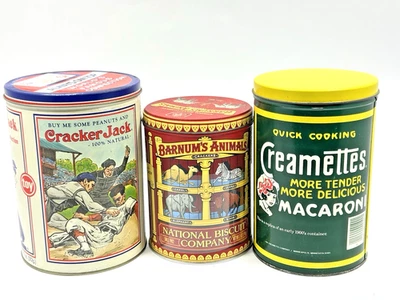 Vintage Cracker Jack, Creamettes Macaroni & Barnum’s Animal Crackers Tins - Image 1 of 4