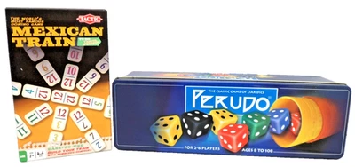 Mexican Train Domino (Tactic, 2012) + Perudo Liar’s Dice (2002 Tin Box) Complete - Image 1 of 4