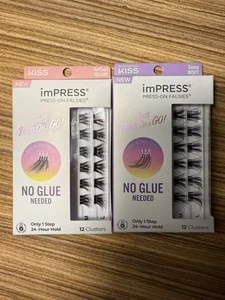Set Of 2 - KISS IMPRESS PRESS ON FALSIES Refined Volume + Wispy 12 Clusters NIB - Picture 1 of 1