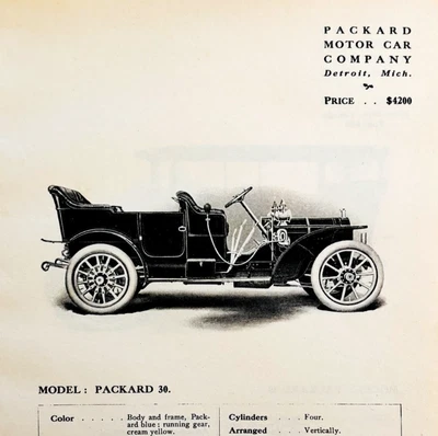 Publicidad catálogo impreso modelo 30 Packard Motor Car Company 1908 F14E Foto 1 de 2