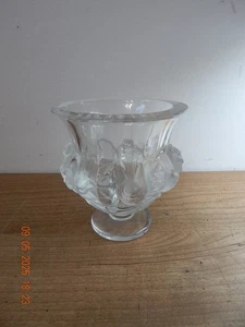 VTG Lalique France Dampierre Sparrow Birds Frosted & Clear Crystal Vase, 4.75" - Picture 1 of 4