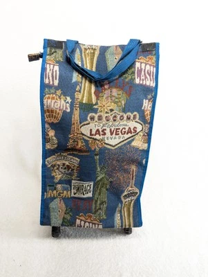 Vtg Novelty Las Vegas Folding Wheeled Canvas Tapestry Carry On Travel Bag 25"x7" - Image 1 of 4