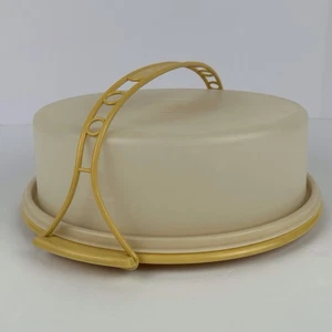 Vintage Tupperware 719-1 Cake Carrier Keeper w/ Handle Almond & Harvest Gold USA - Picture 1 of 7