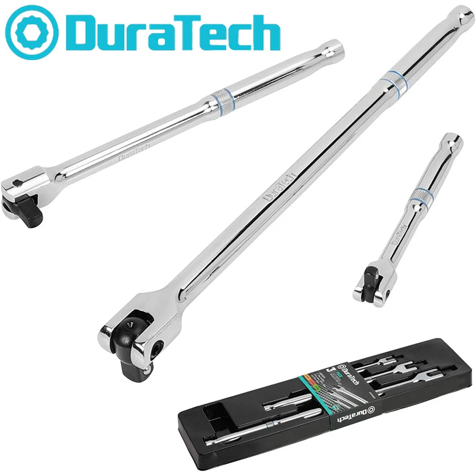 DURATECH 3PC Breaker Bar Set 1/4' 3/8'' 1/2'' Dr Breaker Bars  6" 10" 15" Length - Image 1 of 4
