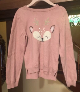 H&M Girl’s Pink Dusty Rose Deer Sweater Glitter Antlers Size 5T/6 Motif - Picture 1 of 11