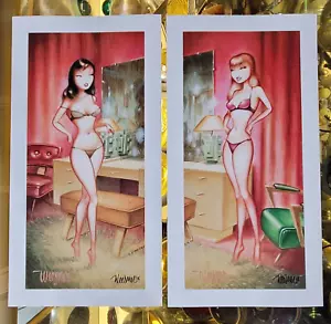 PAR Carteles Pin-Up Firmados Keith WEESNER de Colección mediados de Siglo tocador moderno arte GGA - Imagen 1 de 4