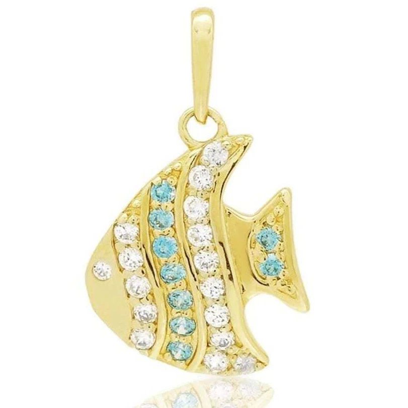 Colgante de pez gema aguamarina de 0,20 quilates de oro amarillo de 14 k Foto 1 de 3