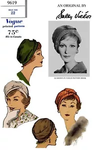 Vogue # 9619 Sally Victor BERET Hat Cap Fabric Sewing Pattern Chemo Alopecia 22" - Picture 1 of 2