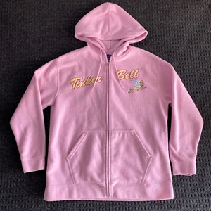Disney Tinker Bell Full Zip Fleece Hoodie Sweatshirt Pink 2XL 2X Spellout - Picture 1 of 7