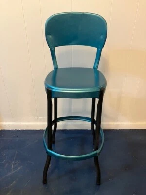 Silla de asiento de cocina vintage Cotsco verde azulado metálico Foto 1 de 4