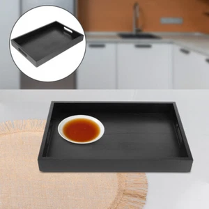 Black Rectangular Tray Beverage Rectangle Tea Decorative Wood Serving Platter - Picture 1 of 12