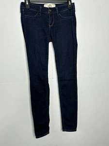 Pantalones de mezclilla ajustados Hollister para mujer azules costuras elásticas lavado oscuro tiro bajo 1R - Imagen 1 de 13