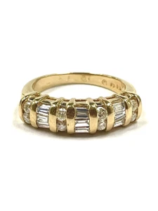 14K YELLOW GOLD ROUND & BAGUETTE SECTIONAL DIAMOND RING SIZE 3.5 - Picture 1 of 5