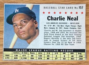 1961 POST CEREAL CHARLIE NEAL 157 LOS ANGELES DODGERS NICE - Picture 1 of 1