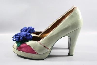 Bomba Peep Toe de cuero gris licencia Poetic talla 8 1/2 Foto 1 de 4