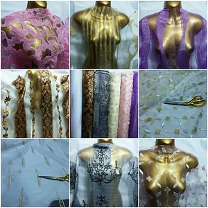 *NEU*Seide Satin Burnout Organza verschiedene Designs Braut/Handwerk Stoff*KOSTENLOSER VERSAND* - Bild 1 von 61