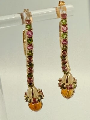 Estate 14K Gold Huggies Hoop Earrings, Multicolored peridot&Citrine 7.91g approx - Image 1 of 4