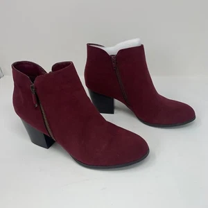 Style & Co Masrinaaf Ankle Bootie Women 11M Wine Round Toe Side Zip Heeled S0549 - Picture 1 of 10