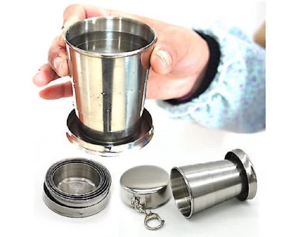 Travel Stainless Steel Portable Outdoor Collapsible Cup Mug Survival Cmping 8oz - Image 1 of 4