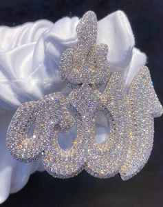 4CT Lab Created Diamond Men's Layered Allah Charm Pendant 14k White Gold Plated - Picture 1 of 5