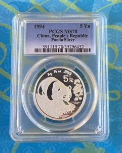 1994 China Silver Panda Coin 5y Graded PCGS MS70 Rare Frosted Gap Variety 1/2 oz - Picture 1 of 2