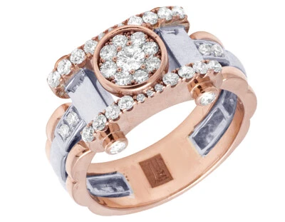 10K Rose/ White Gold Mens Cluster Genuine Diamond Fashion Pinky Ring 1CT 14MM - Image 1 of 4