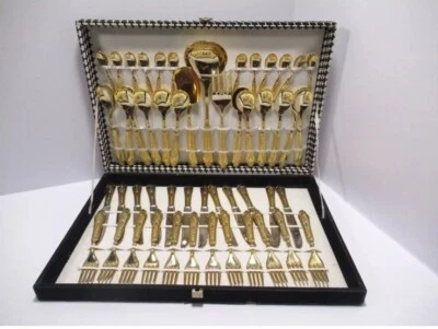 Rare Italian Gold Plated 12  Setting Cutlery Set In Case - Image 1 of 4