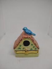 Vintage Ceramic Birdhouse Hinged Trinket Box w/Bluebird, Handpainted