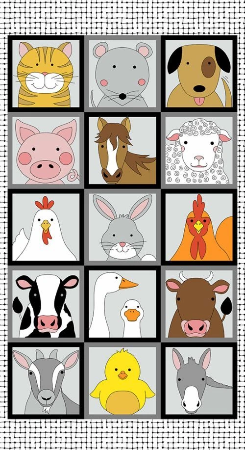 Telas Pen Pals de Andover - Panel de granja gris #347-C Foto 1 de 1